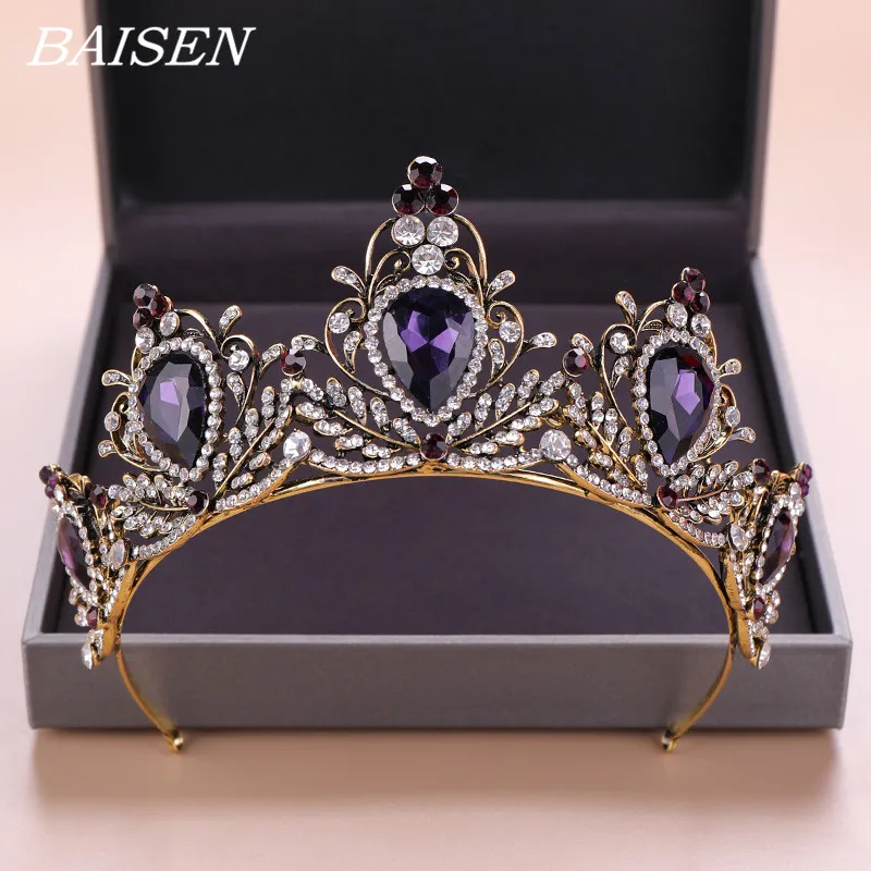 

Purple Crystal Bride Crown Wedding Hair Accessories Crystal Rhinestone Bride Head Jewelry Wedding Tiara Baroque Headband