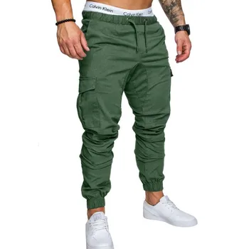 

2019 Spring Autumn New Brand Men's pure color tight Pants Solid Casual Many Pockets Slim Pants Men Hot Sale Men Trousers S-XXXL