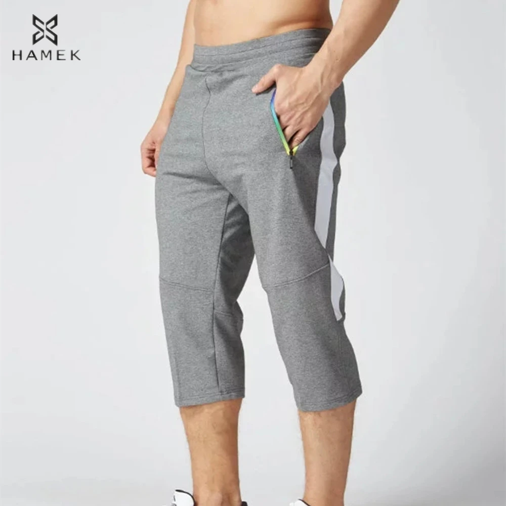 3/4 Men Sports Running Pants Zipper 