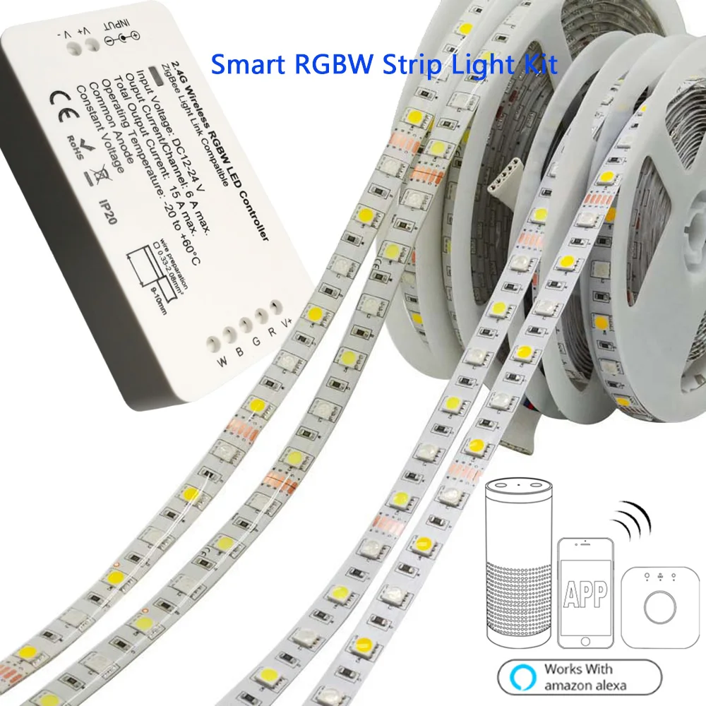 

DIY Home Smart Phone APP Hue Light Link RGBW Strip Light DC12V+ZIGBEE Strip Controller by Amazon Echo Alexa Voice Control