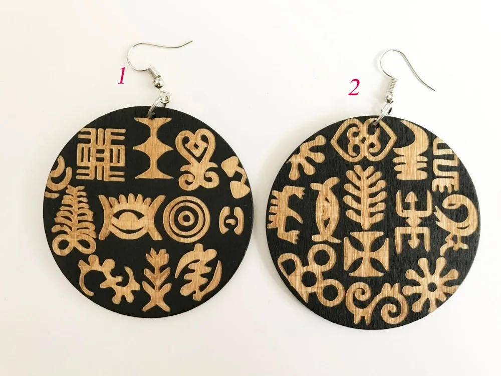 Африканский Символ Adinkra этнические круглые деревянные висячие серьги ювелирные