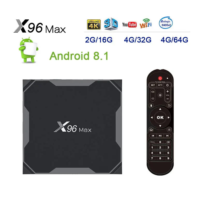 X96Max Android 8.1 S905X2 LPDDR4 4G/32GB 4GB/64GB TV BOX 2.4g&5 ghz Wifi BT 100M H.265 4K 60fps Smart TV PK T9