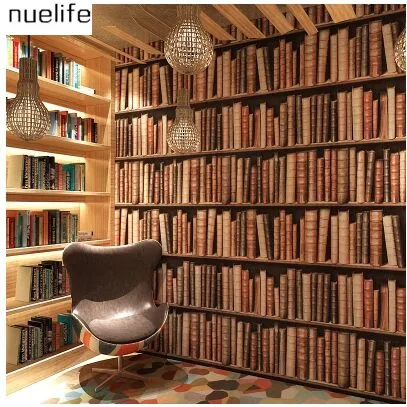 

0.53x10m Bookshelf Patterns Wallpapers 3d Stereo Chinese Wall Wallpapers European Bedroom Books Decorative Wallpapers