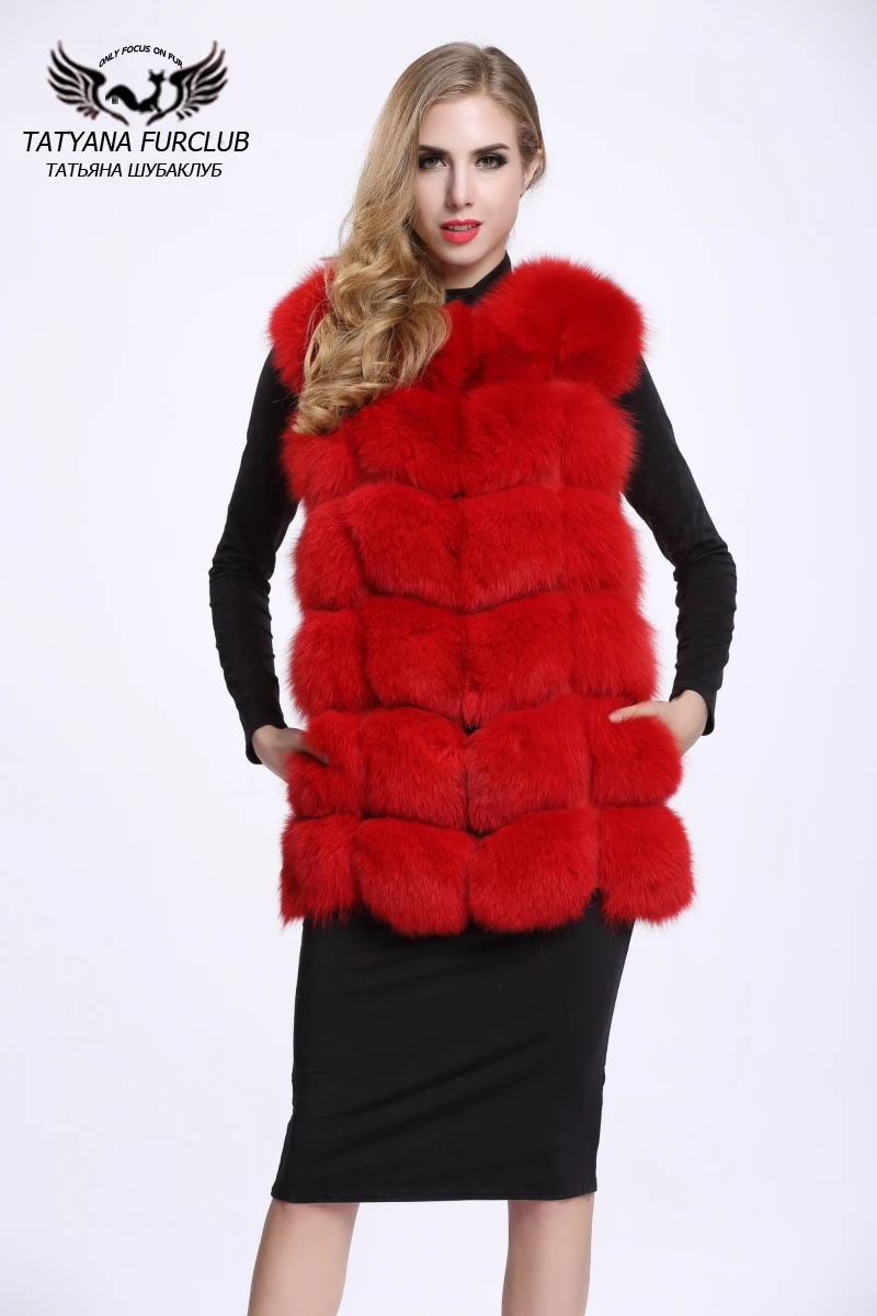 Жилет из натурального Лисьего меха, женские жилеты из натурального меха, роскошный женский жилет из натурального меха, жилет для русской зимы, куртки, пальто размера плюс - Цвет: Red