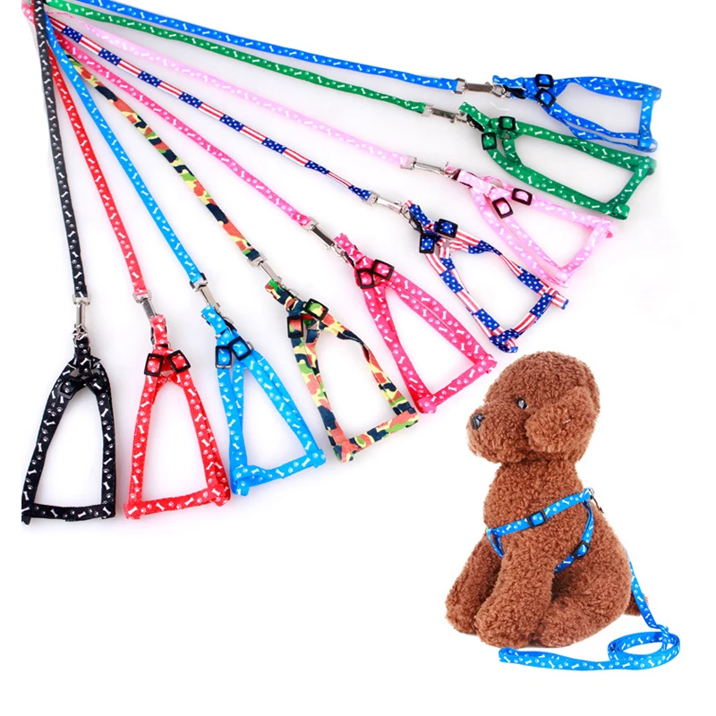 

Adjustable Nylon Dog Leash and Harness Set for Small Dogs Cats Colorful Printed Dog Chest Straps Traction Rope Pets Leash Belt