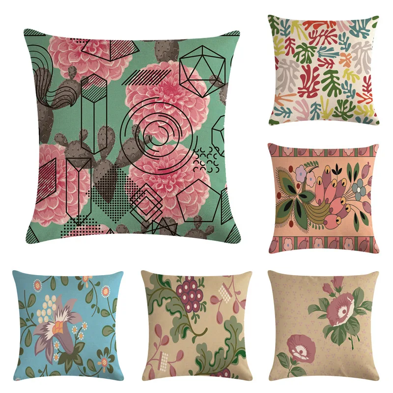 Flower Painting Geometry Cushion Cover Home Car decorative throw pillows New Arrival Funda Cojines wave coussin custom Almofad | Дом и сад