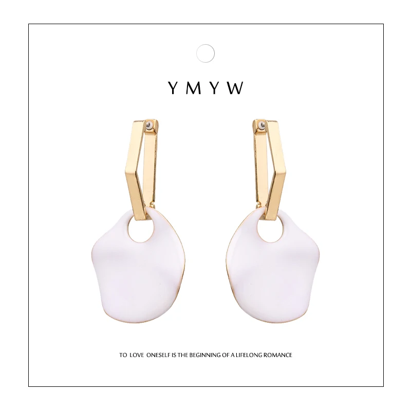 

YMYW Trendy Elegant White Enamel Geometric Drop Dangle Earrings Charms Party 2018 Female Jewelry Zinc Alloy Brincos Oorbellen