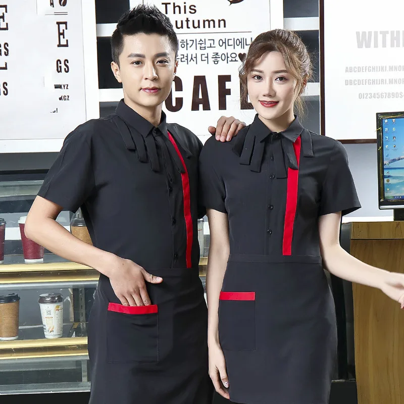  Fast Food Restaurant Work Uniforms Barbecue Hot Pot Shop Waiter Overalls Short Sleeve Coffee Shop M - 33026393365