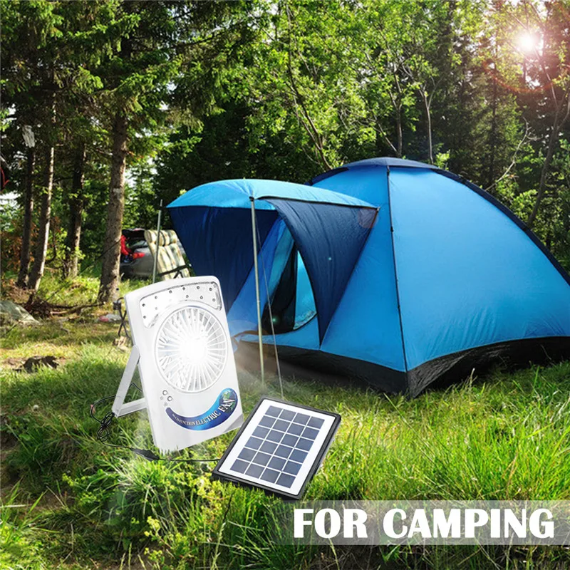 

Rechargeable Solar Panel Power Fan Vent Cooling Blower For Camping Yard Hiking Lantern Solar Panel LED Lamp Fan