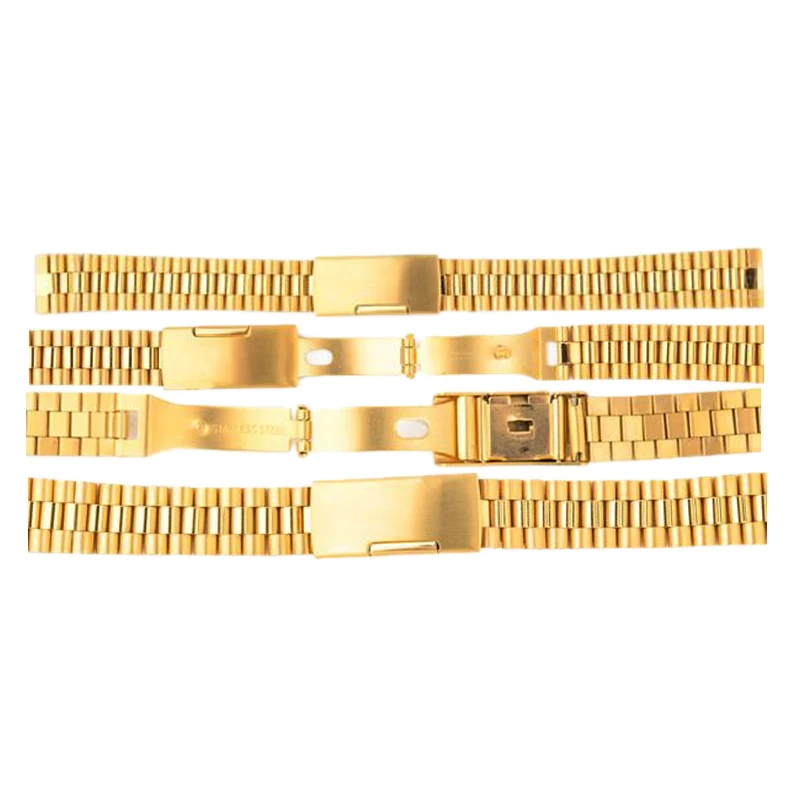 Shellhard Stainless Steel Buckle Straight End Watch Strap Band Bracelets For Mens Women 12 14 16 18mm Sliver Gold Relojes Hombre