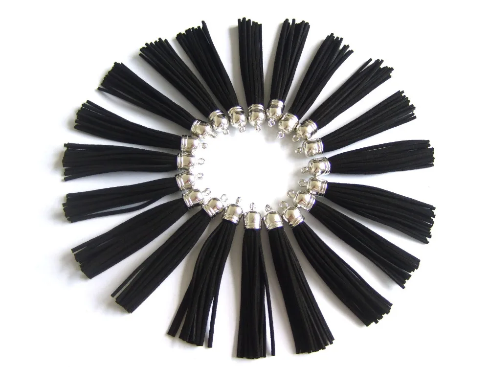 10pcs Black Suede Leather Tassel With Silver Caps Pendants For Keychain / Cellphone / Bags DIY Jewelry Accessories Making 88mm 10pcs Black Suede Leather Tassel With Silver Caps Pendants For Keychain / Cellphone / Bags DIY Jewelry Accessories Making 88mm