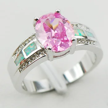 

Pink Crystal Zircon White Fire Opal 925 Sterling Silver Woman Ring Size 6 7 8 9 10 R1183