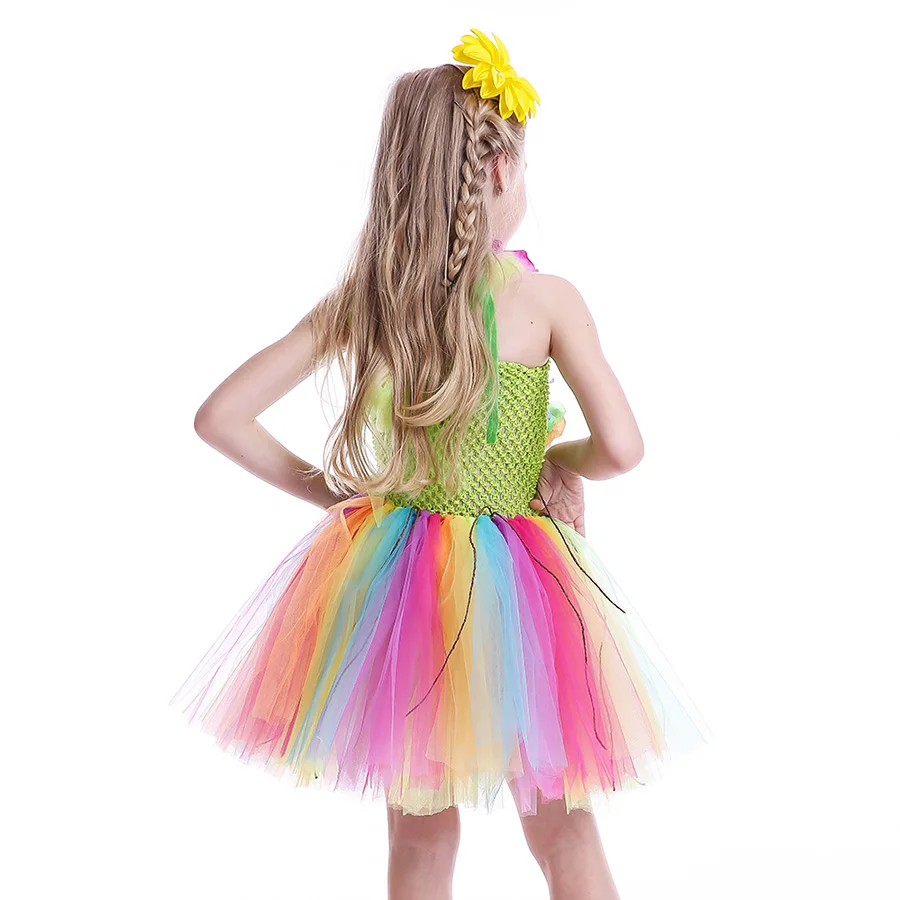 Girls Hawaiian Grass Hula Tutu Dress with Flower Garland Necklace Kids (9)