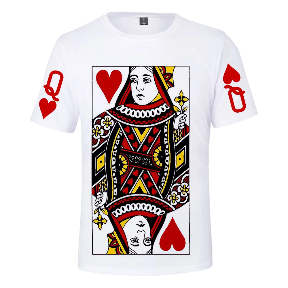 Harajuku 3D покер красное сердце Q Футболка мужская женская Повседневная принт 3D футболка покер красное сердце Q с коротким рукавом летние
