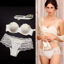 Французское нижнее белье, Женский комплект с бюстгальтером, Кружевной Белый сексуальный комплект нижнего белья, пуш-ап, чашка 1/2, бесшовное женское нижнее белье, бюстгальтер для девочек QL003