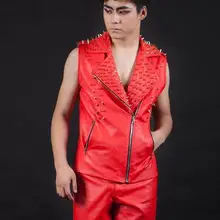 Стиль певец nightbar ds костюмы заклепки мотоцикла кожаный жилет хип-хоп мода жилет