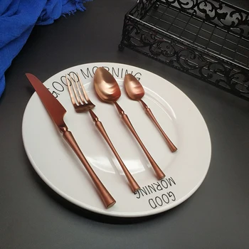 

Hot 4pcs Small Waist Rose Gold Dinnerware Cutlery 304 Stainless Steel Knife Fork Tablespoon Food Tableware Kitchen Dining Set