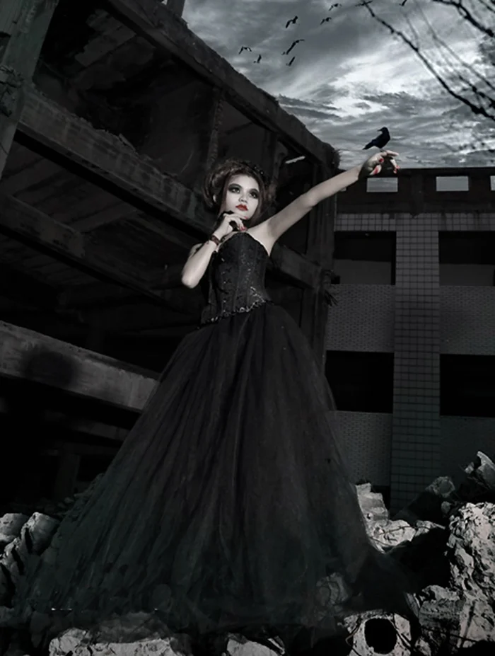 

Sexy Halloween Party Dresses Tight Lacing Black Gothic Dresses 2014