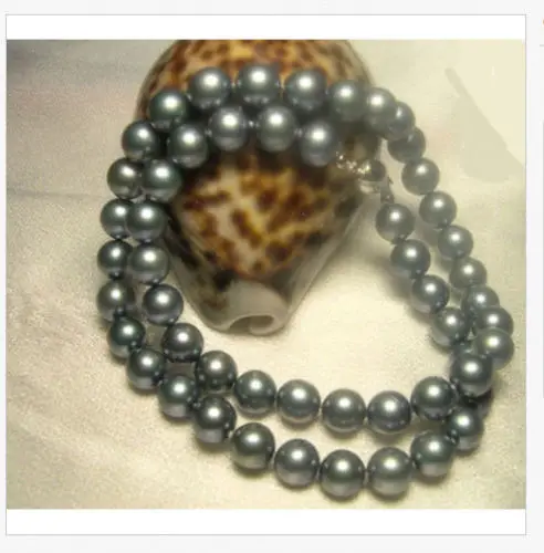 

FREE SHIPPING HOT sell new Style >>>> elegant south sea 9-10mm round silver grey pearl necklace 18"silver clasp