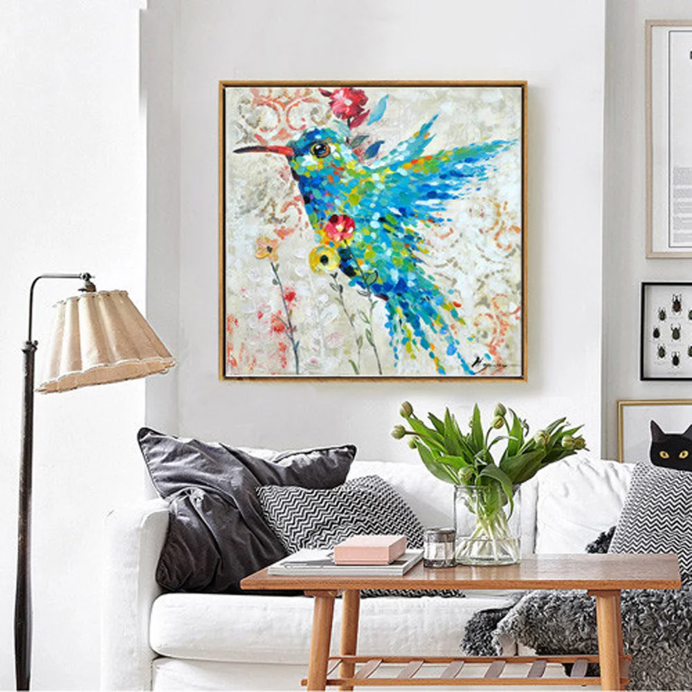 

Humming Bird Hand Painted Oil Painting On Canvas Colourful Animal Modern Handmade Poster For Wall Art Decor In Bedroom