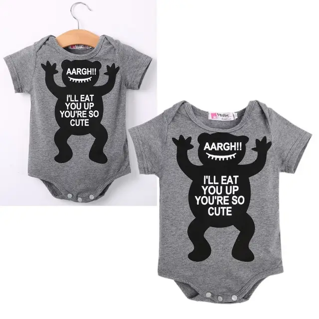 Cute Baby Boys Girls Babygrow Quote Monster Vest Romper Outfits Baby