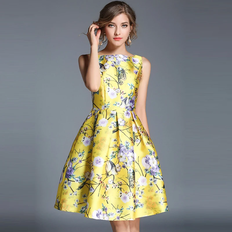 Golen Floral Print Dress Summer 2017 Fashion Sleeveless Women Everyday