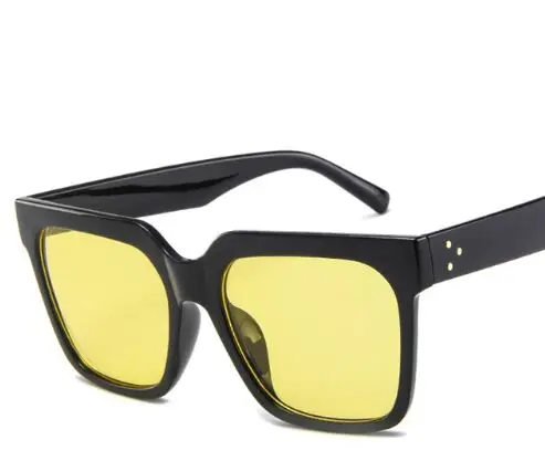 Очки с плоским верхом леди очки вогнуто-Выпуклое стекло, Femme Для женщин Элитный бренд Квадратные Солнцезащитные очки для женщин с заклепками солнцезащитный крем UV400 5365R - Цвет линз: Цвет: желтый
