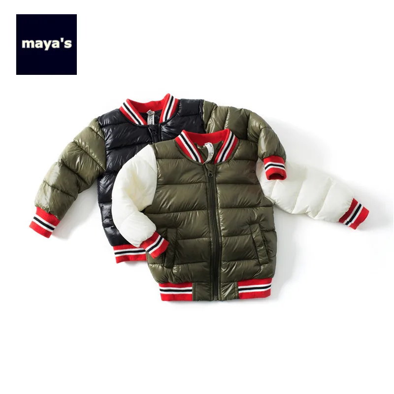 Mayas Fashion Winter Warm Color Blocking Boys font b Parkas b font Children Spliced Ribbed Basic