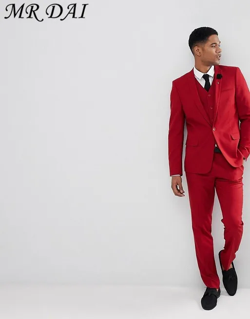 Buy MD 220 Red Men Suit For Wedding smoking masculino