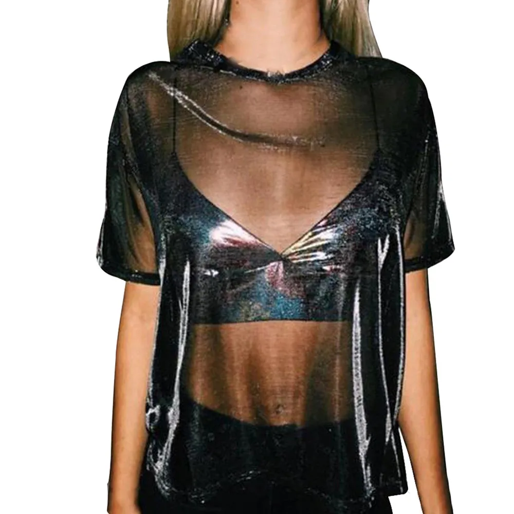 

Transparent Summer Tops Women Sexy Hollow Out T Shirt Ladies Short Sleeve Casual Loose T-Shirts Women's Drop Shipping #LR10