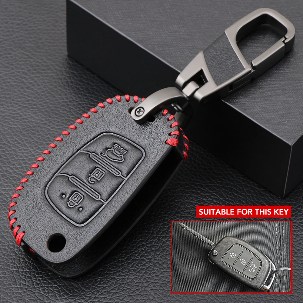 Genuine Leather Car Remote Key Holder Case Cover For Hyundai i20 i30