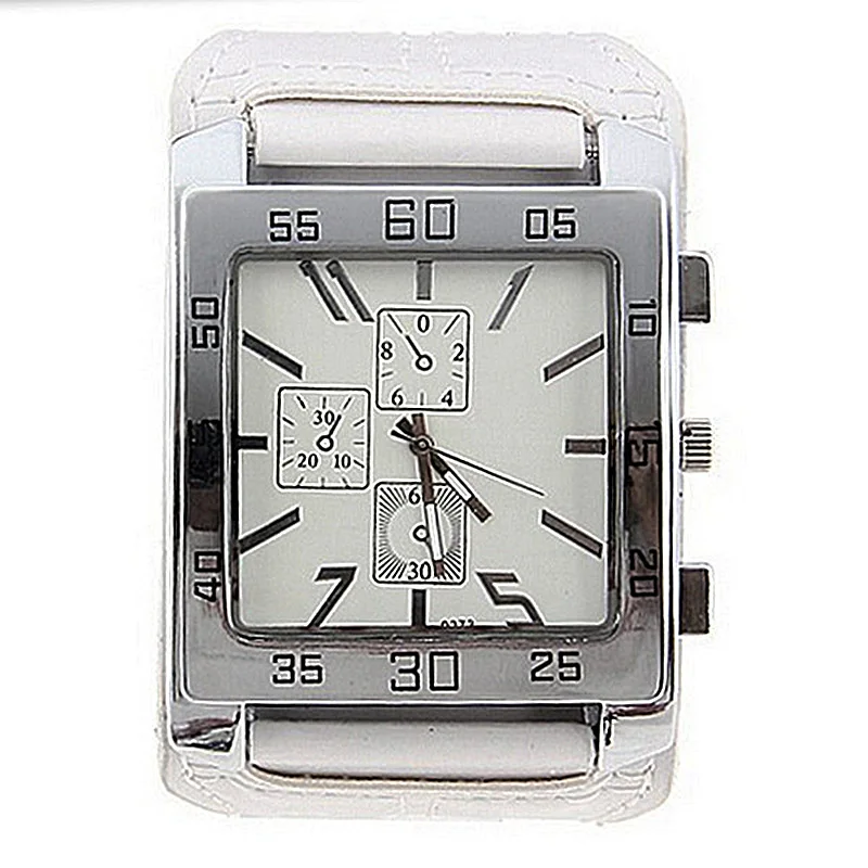Новинка, Мужские кварцевые наручные часы с водостойким прямоугольным циферблатом, Ширина 30 мм, разноцветный кожаный ремешок, мужские часы