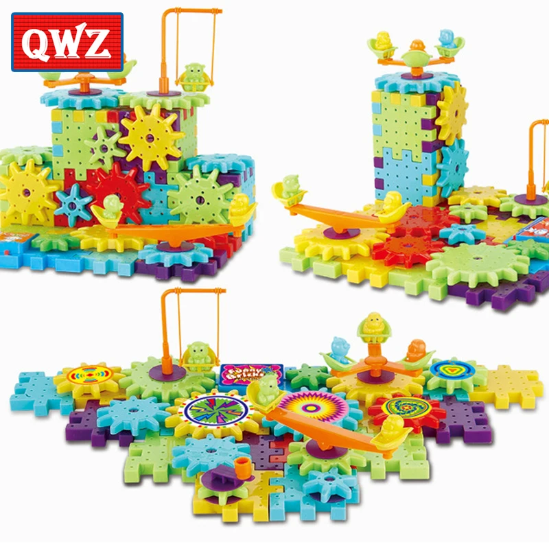 QWZ 81Pcs Plastic Electric Gears 3D Building Blocks Kits DIY Bricks Educational Toys For Kids Children Christmas Gifts QWZ 81Pcs Plastic Electric Gears 3D Building Blocks Kits DIY Bricks Educational Toys For Kids Children Christmas Gifts