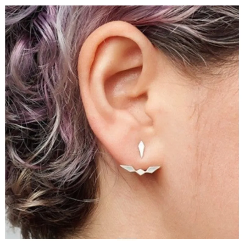 

E0219 Fashion Rhombus Double Sided Earring For Women Exquisite Gold-color Geometry Stud Earring Wholesale Perfect Female Jewelry