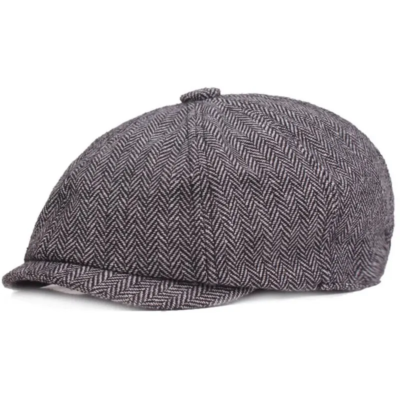 Classic Men's 8 Panel Tweed Flat Newsboy Caps Snap Brim Driving Cabbie