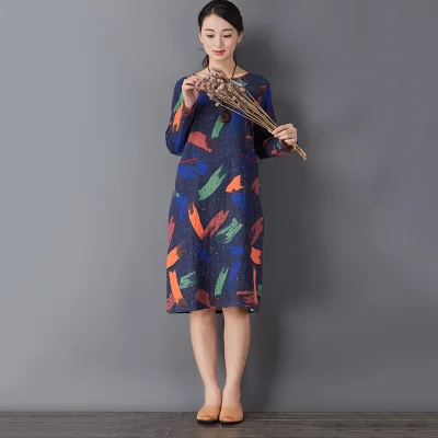 

Retro Literary Double Layer Cotton Long Sleeve Dress