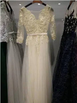 Кружевное бисерное вечернее платье из тюля v-образный вырез открытая спина свадебные вечерние платья Хрустальное платье для выпускного вечера платье для невесты Vestido De noiva - Цвет: champagne