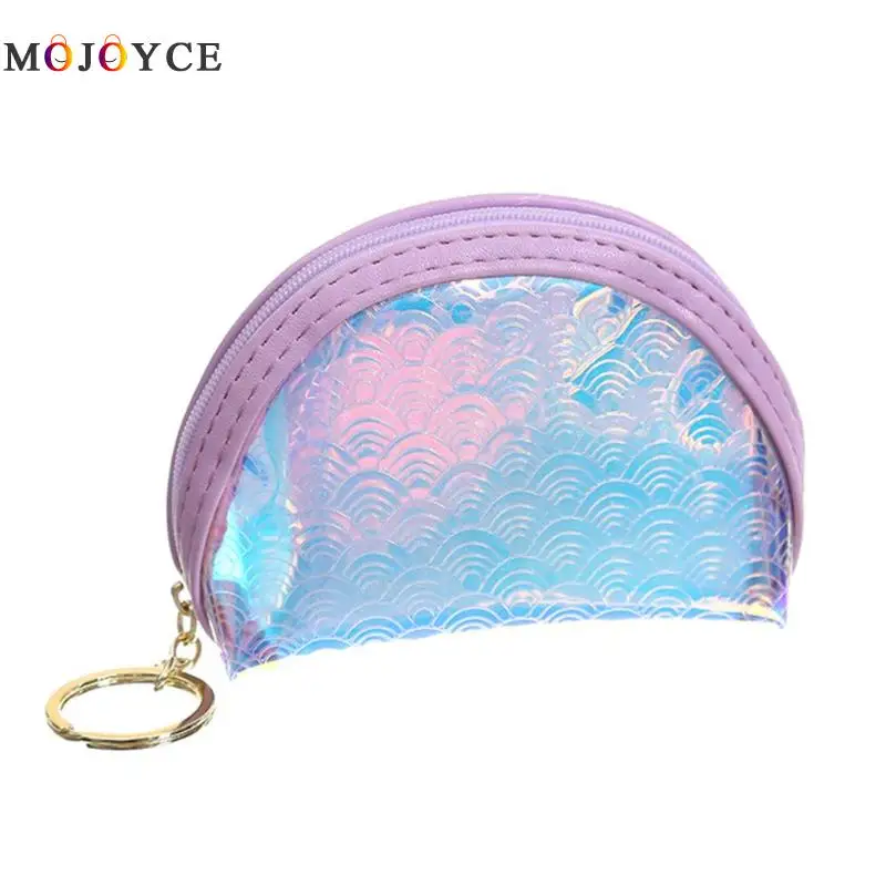 

Creative Laser Printing Zipper Clutch Women Daily Money Coin Purse Semicircle PVC Earphone Card Coin Bag
