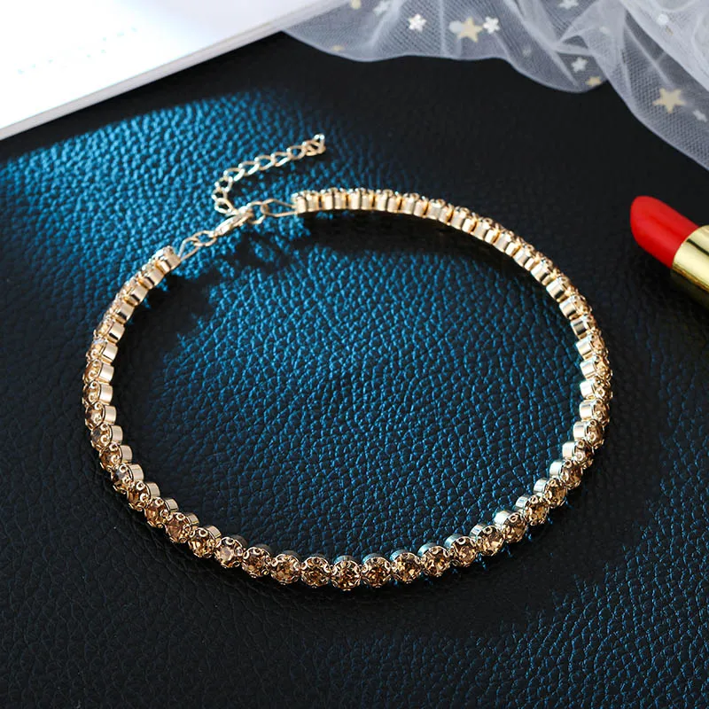 

new fashion crystal gold silver rhinestone statement choker collar necklace for women girl wedding party jewelry gift