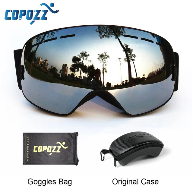 US $28.33 COPOZZ Ski Goggles with Box Case Ski Mask UV400 Antifog Snow Goggles Big Spherical Skiing Snowboar