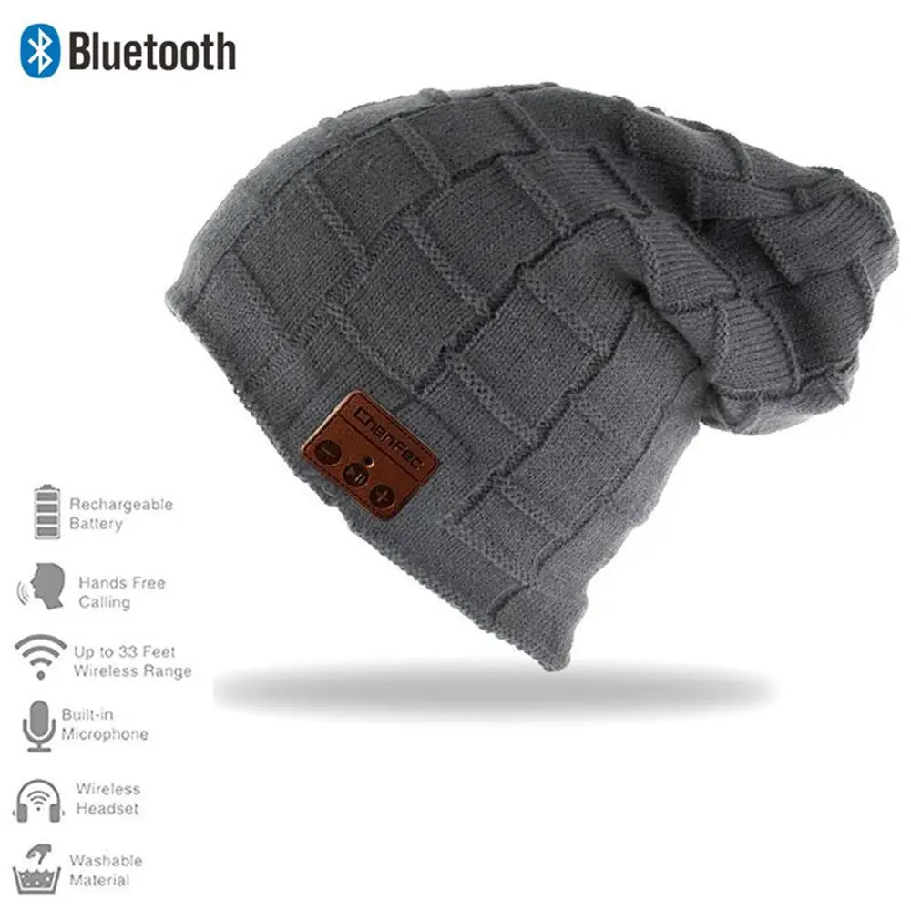 Bluetooth наушники Музыка Аудио шляпа шапка беспроводная гарнитура с динамиком микрофон Hands Free для женщин мужчин и девочек Рождественский подарок - Цвет: big-grid-deepgray