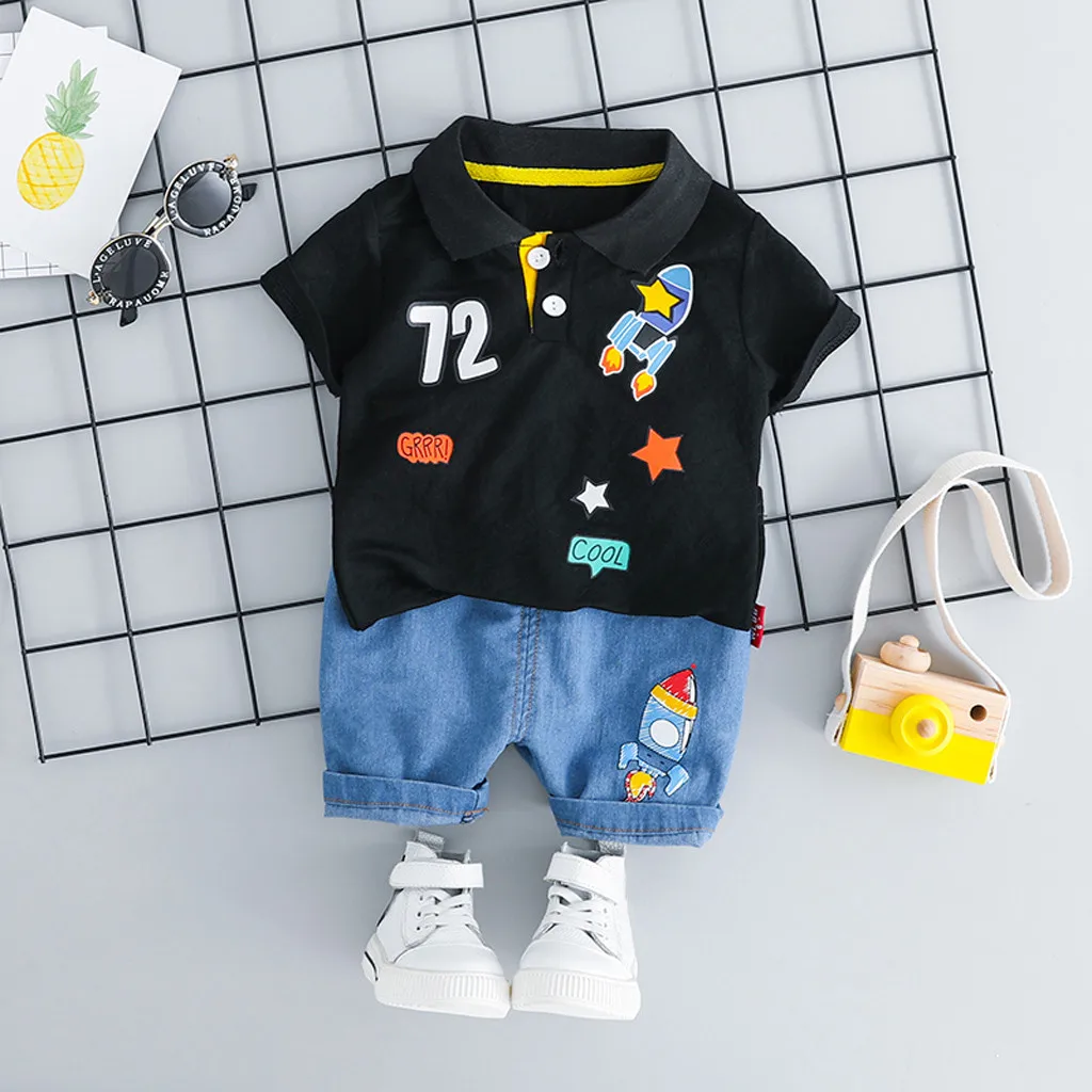 Топы для маленьких мальчиков, футболка с рисунком ракетки Короткие штаны Повседневная одежда детская одежда roupa infantil, детская одежда лето