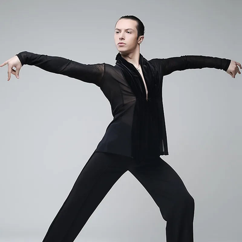 Черная Мужская рубашка для латинских танцев бальная танцев|dance wear|mens latin shirtslatin dance