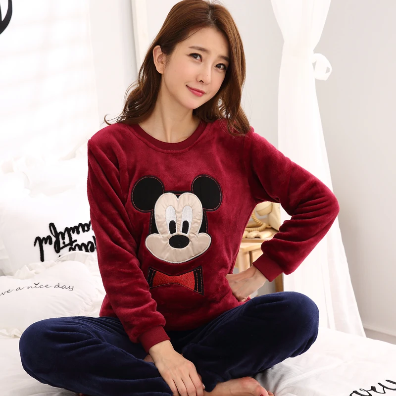 

Winter Warm Long Sleeved Flannel Thick Cartoon Women Pajamas Coral Fleece Women's Pajama Sets Mujer Pyjamas Fashion Sleepwear