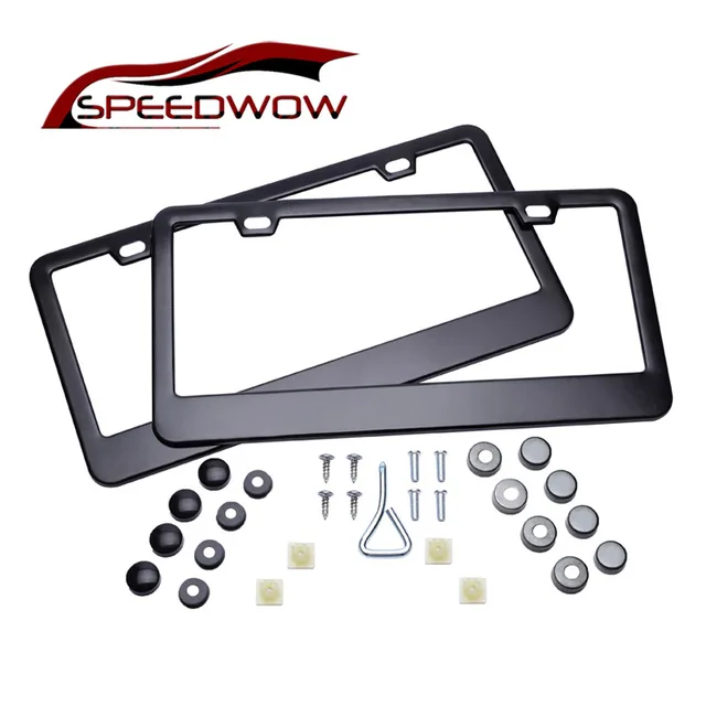 SPEEDWOW Premium Black Steel License Plate Frame (2PCS)