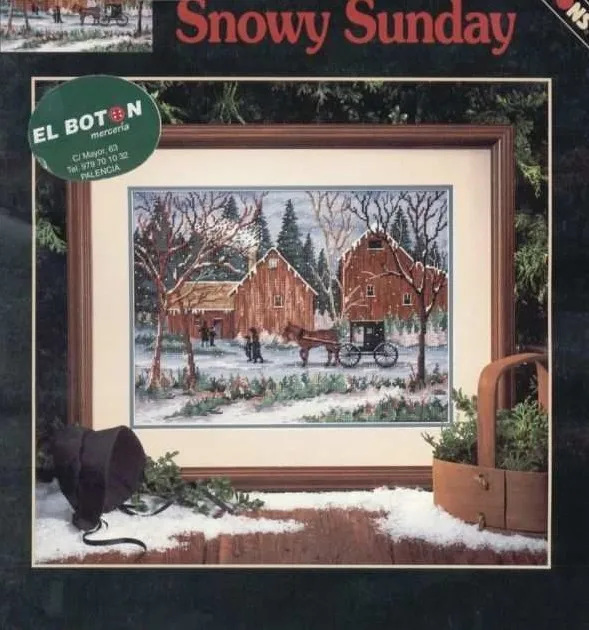 CS-634 cross stitch kit snow sunday horse carriage wagon coach Dim 00263.jpg