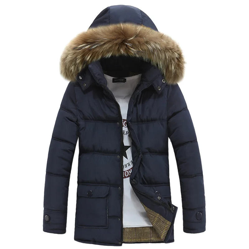 Free Shipping Winter Thick Warm Duck Cotton padded Jacket font b Men b font Fur Collar