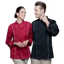 (5 get 10% off,10 get apron)High-end man/woman chef wear uniform clothes wine red long sleeve restaurant hotel kitchen coverall