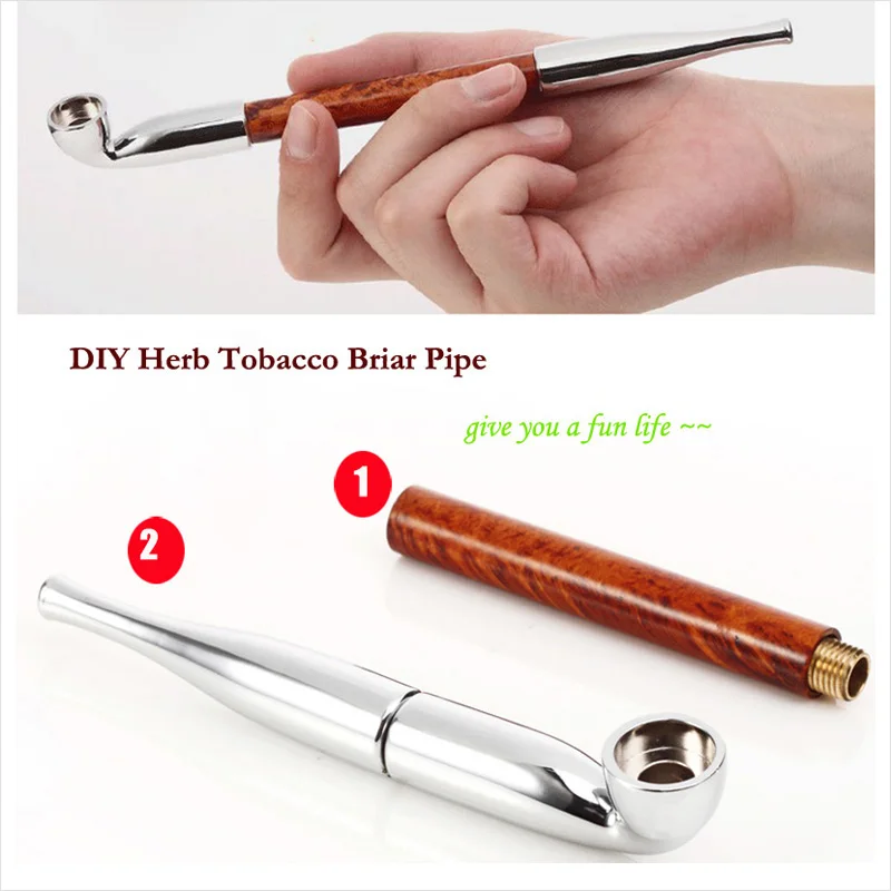 20.3cm 8 inch Long Briar Wooden Smoking Pipe DIY Herb Tobacco Pot