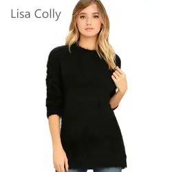 Лиза colly 2017 Лидер продаж осенне-зимние женские свитера и пуловеры Длинные рукава Повседневная Растениеводство свитер тонкий сплошной